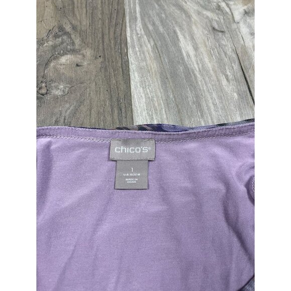 Chicos Purple Watercolor 3/4 Sleeve Double Layer Shirt 1 Medium Mesh Top Blouse - Picture 5 of 7